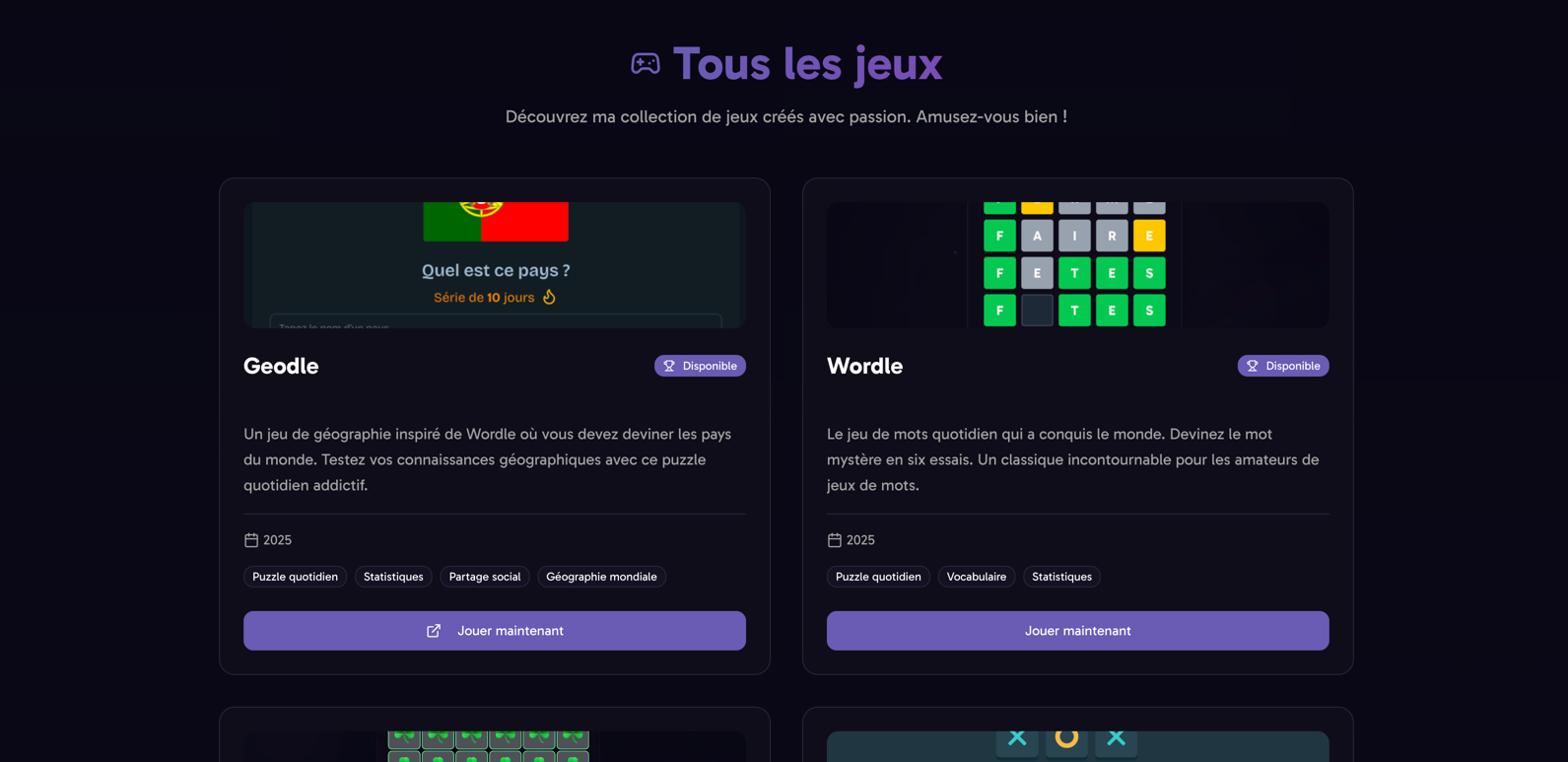 Page des jeux
