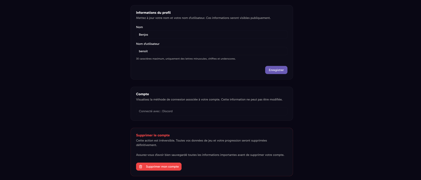 Modification du compte
