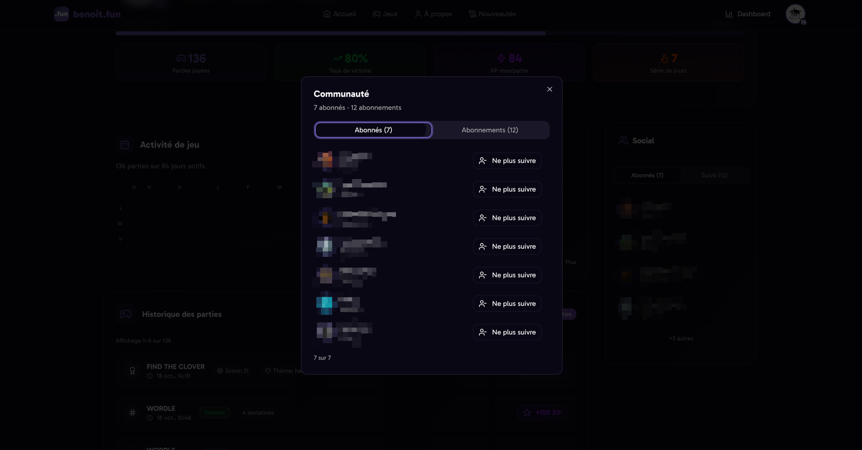 Liste des abonnés et abonnements